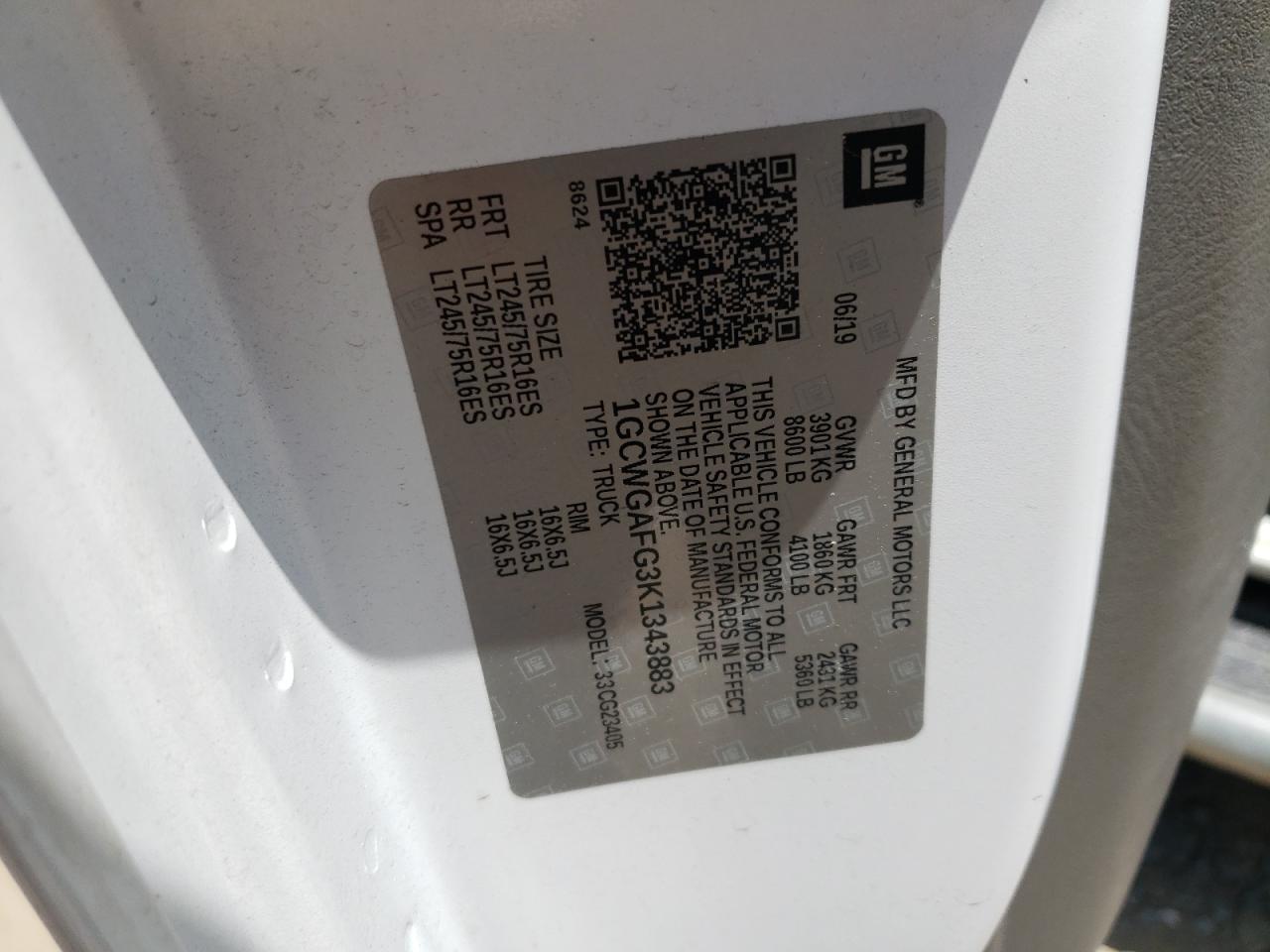 Photo 10 from auction – 2019 CHEVROLET EXPRESS G2 with VIN 1GCWGAFG3K1343883