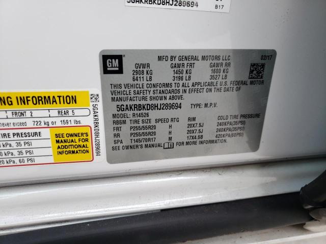 Photo 10 from auction – 2017 BUICK ENCLAVE with VIN 5GAKRBKD8HJ289694