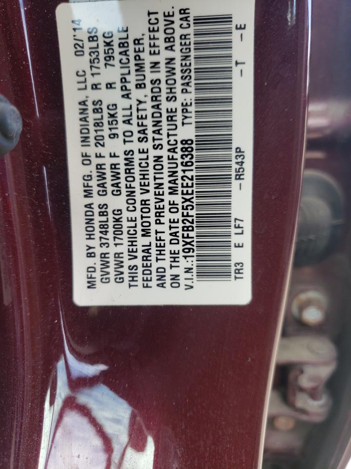 Photo 10 from auction – 2014 HONDA CIVIC with VIN 19XFB2F5XEE216388