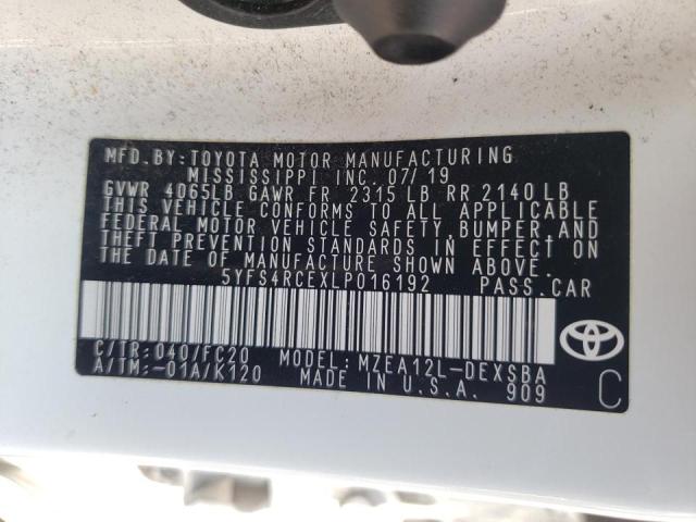 Photo 10 from auction – 2020 TOYOTA COROLLA SE with VIN 5YFS4RCEXLP016192