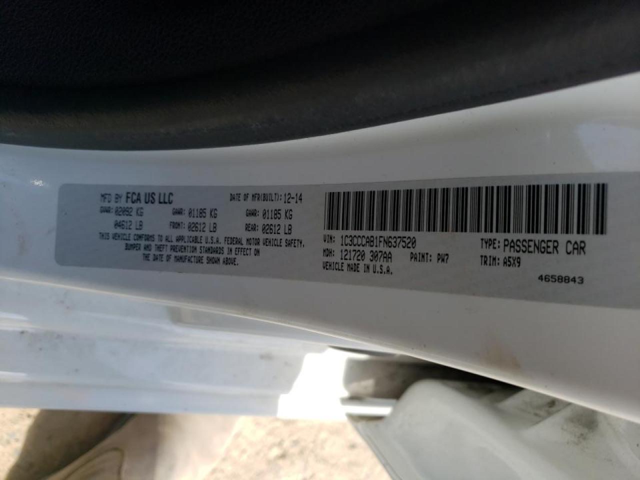 Photo 10 from auction – 2015 CHRYSLER 200 LIMITE with VIN 1C3CCCAB1FN637520