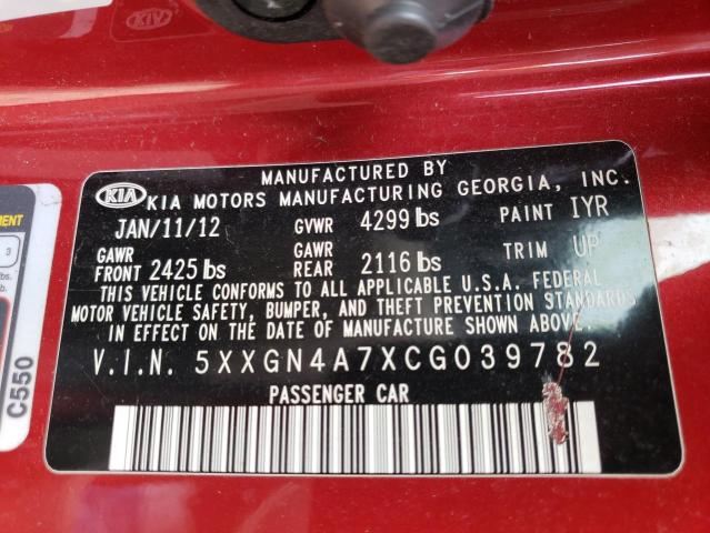 Photo 10 from auction – 2012 KIA OPTIMA EX with VIN 5XXGN4A7XCG039782