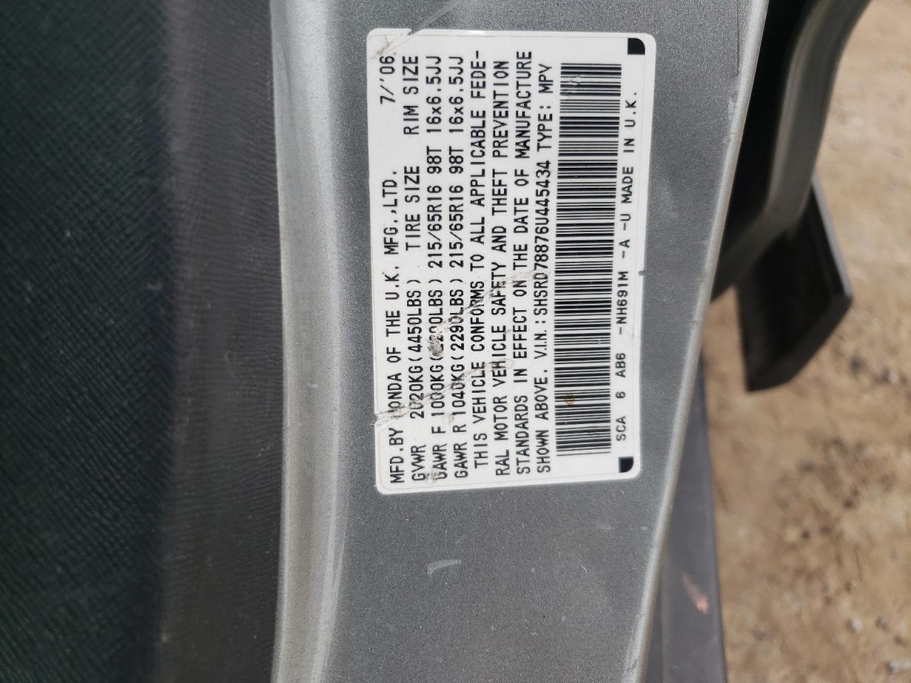 Photo 11 from auction – 2006 HONDA CR-V EX with VIN SHSRD78876U445434