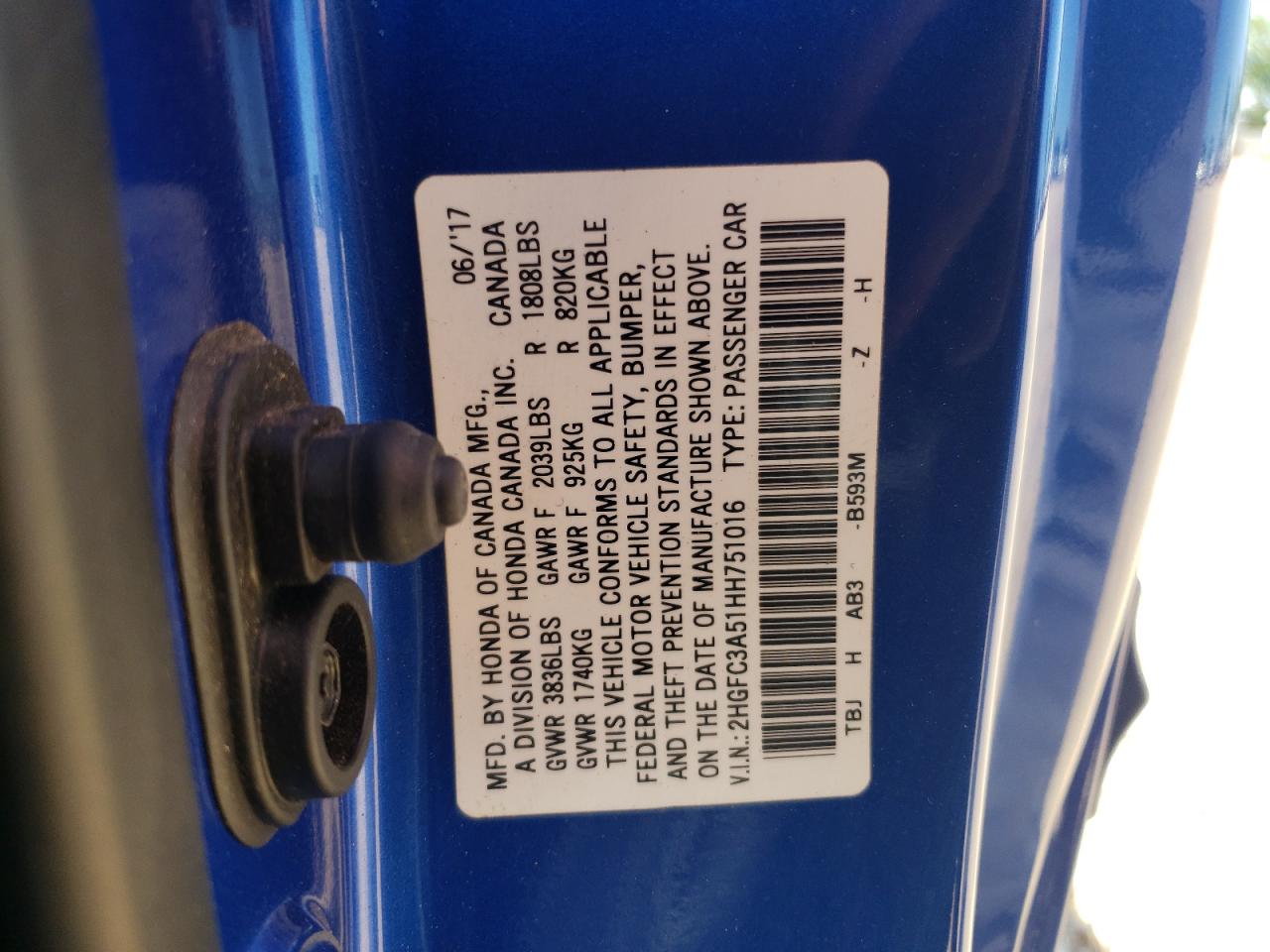 Photo 10 from auction – 2017 HONDA CIVIC SI with VIN 2HGFC3A51HH751016