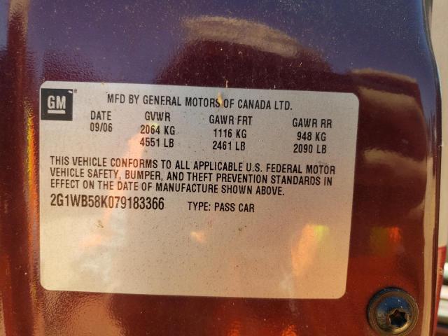 CHEVROLET IMPALA LS 2007 with VIN 2G1WB58K079183366 - Photo from auction