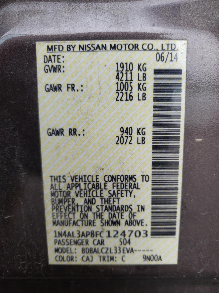 Photo 10 from auction – 2015 NISSAN ALTIMA 2.5 with VIN 1N4AL3AP8FC124703
