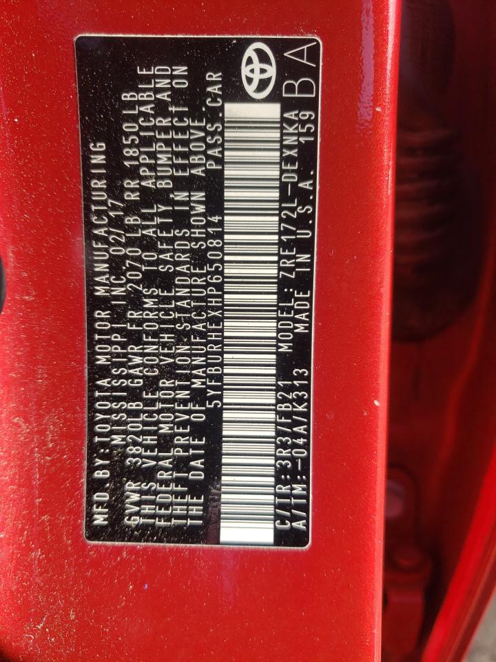 Photo 10 from auction – 2017 TOYOTA COROLLA L with VIN 5YFBURHEXHP650814