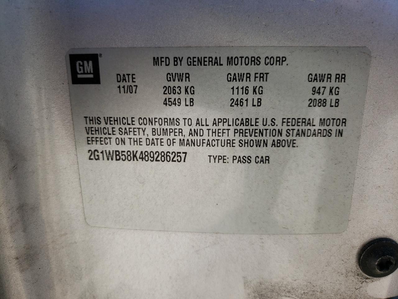 Photo 10 from auction – 2008 CHEVROLET IMPALA LS with VIN 2G1WB58K489286257