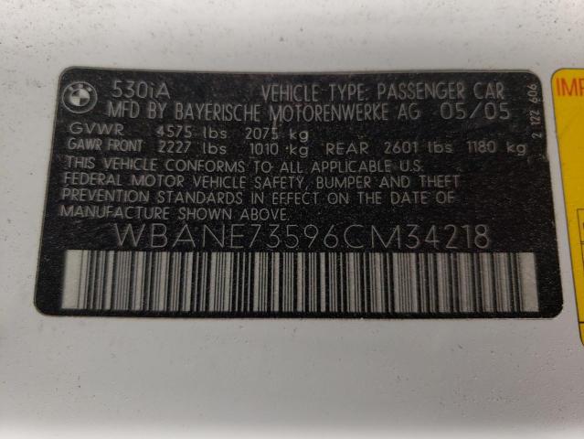 Photo 10 from auction – 2006 BMW 530 I with VIN WBANE73596CM34218
