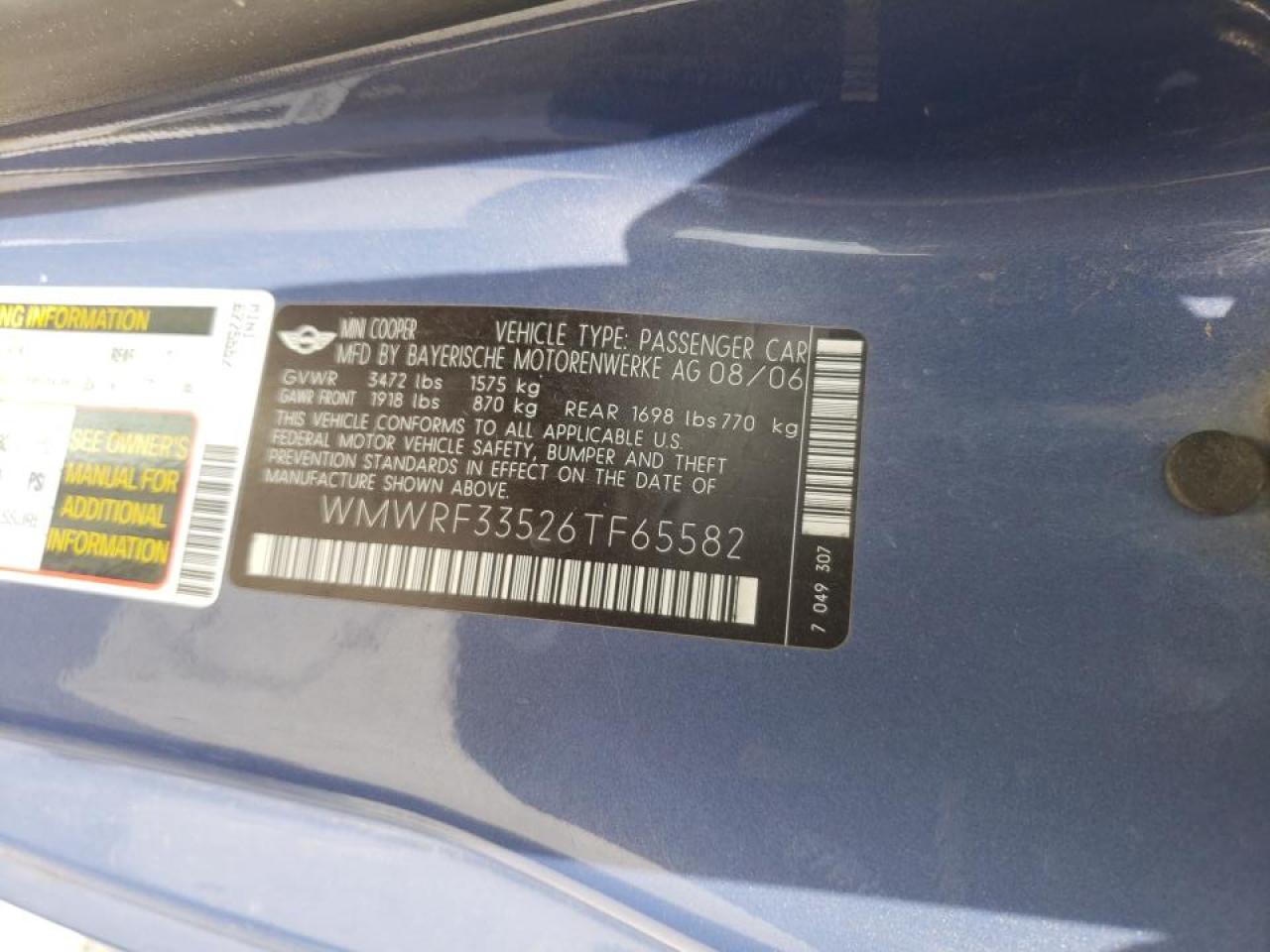Photo 20 from auction – 2006 MINI COOPER with VIN WMWRF33526TF65582