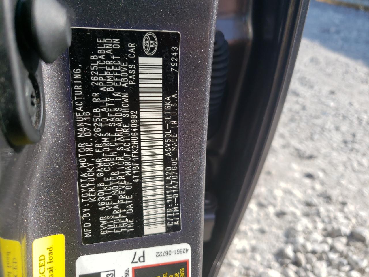 Photo 10 from auction – 2017 TOYOTA CAMRY LE with VIN 4T1BF1FK2HU640992