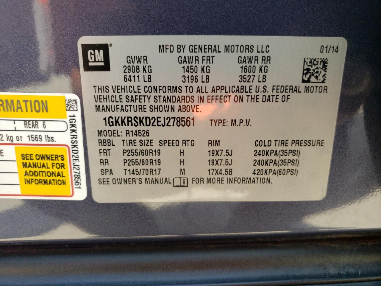 Photo 10 from auction – 2014 GMC ACADIA SLT with VIN 1GKKRSKD2EJ278561