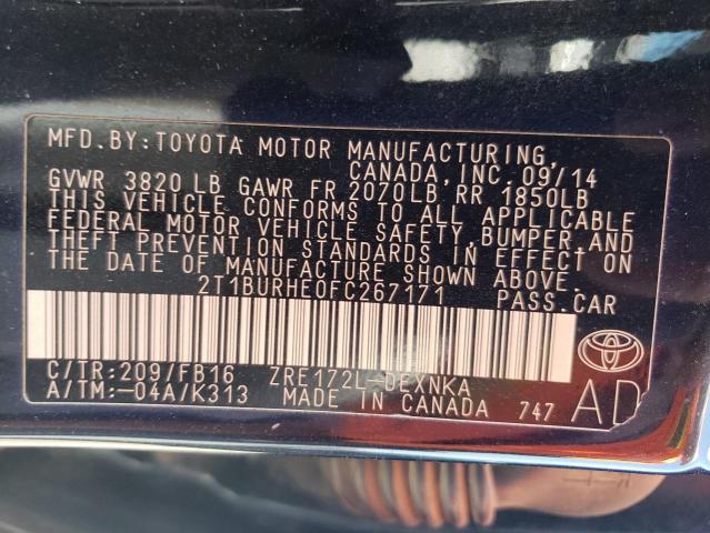 Photo 10 from auction – 2015 TOYOTA COROLLA L with VIN 2T1BURHE0FC267171