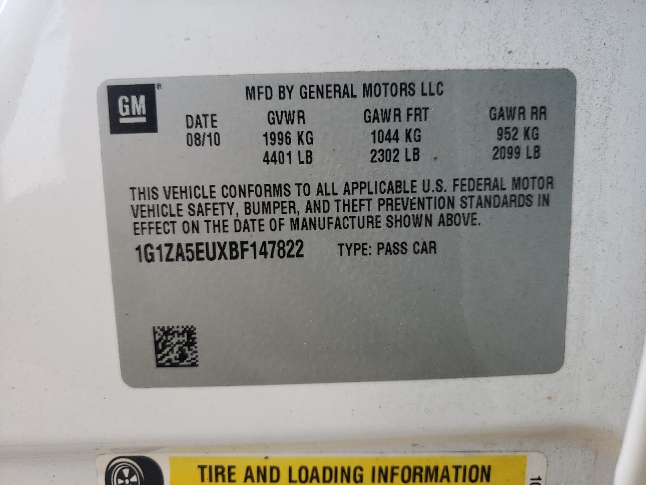 Photo 10 from auction – 2011 CHEVROLET MALIBU LS with VIN 1G1ZA5EUXBF147822
