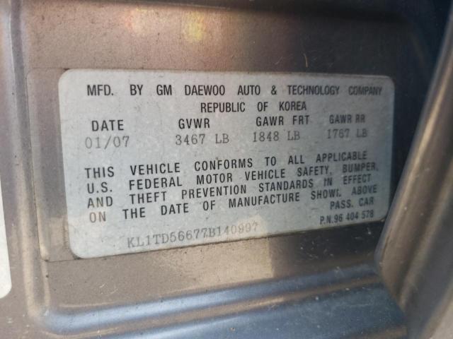 Photo 10 from auction – 2007 CHEVROLET AVEO BASE with VIN KL1TD56677B140997