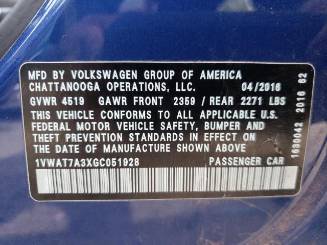 Photo 10 from auction – 2016 VOLKSWAGEN PASSAT with VIN 1VWAT7A3XGC051928
