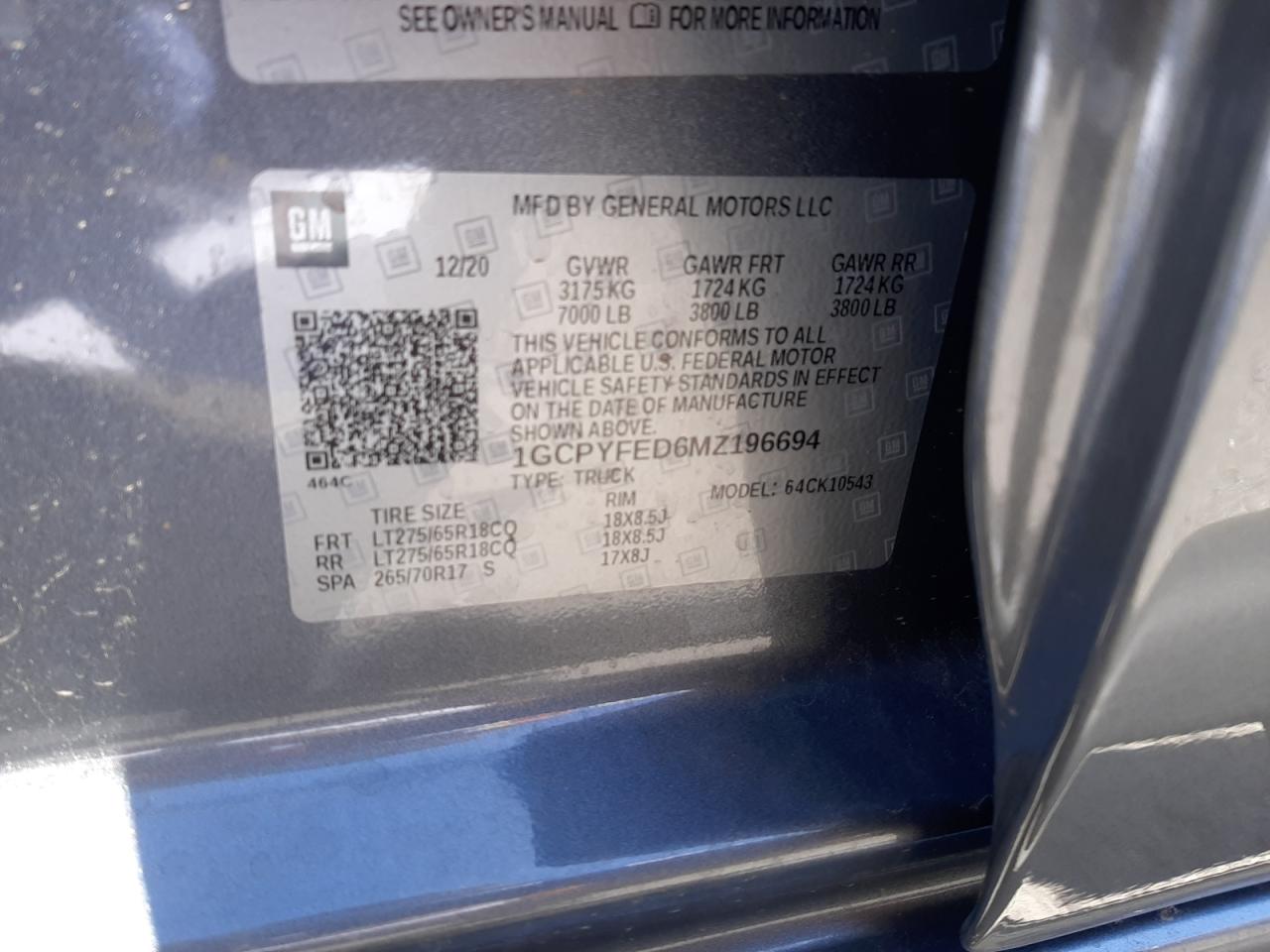 Photo 10 from auction – 2021 CHEVROLET SILVERADO with VIN 1GCPYFED6MZ196694