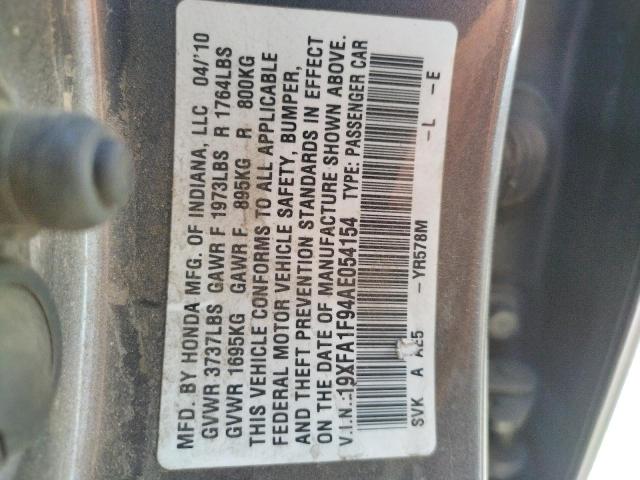 HONDA CIVIC EXL 2010 with VIN 19XFA1F94AE054154 - Photo from auction