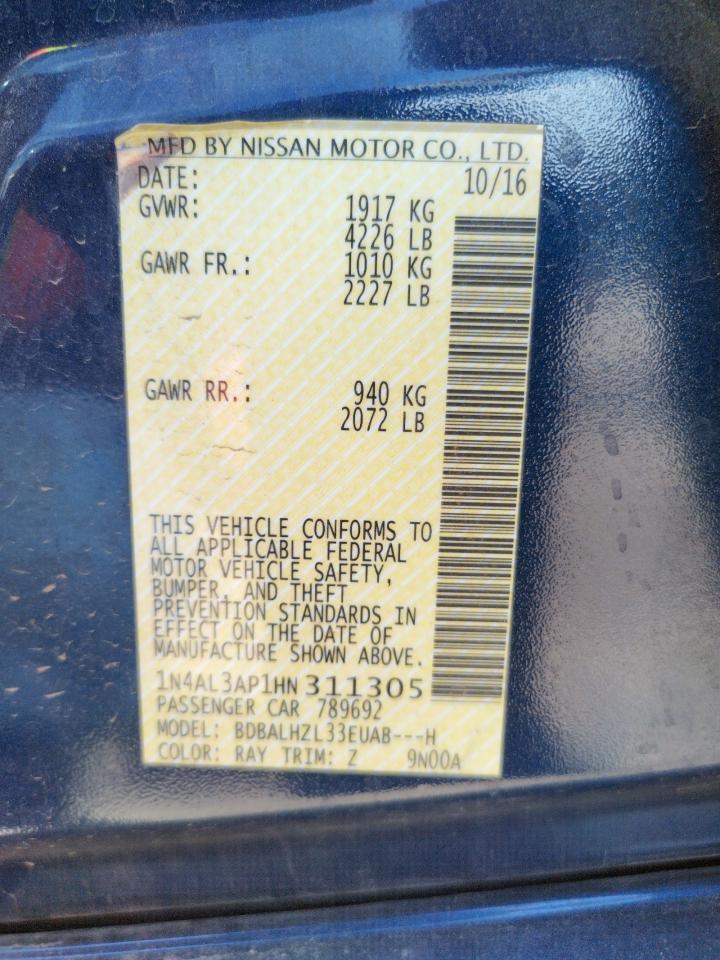 Photo 10 from auction – 2017 NISSAN ALTIMA 2.5 with VIN 1N4AL3AP1HN311305