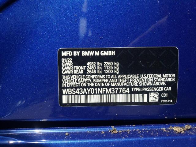 Photo 10 from auction – 2022 BMW M3 COMPETI with VIN WBS43AY01NFM37764
