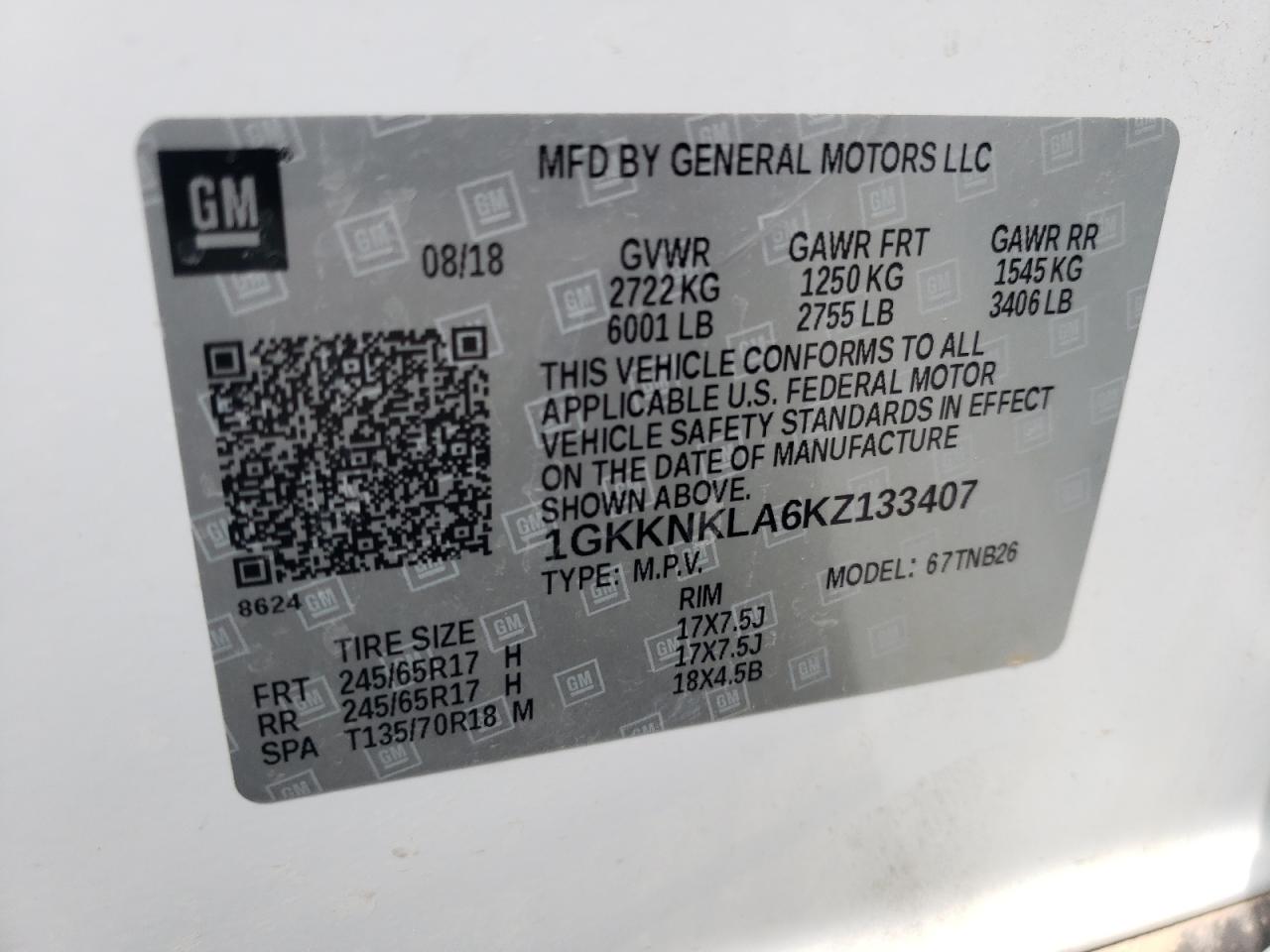 Photo 10 from auction – 2019 GMC ACADIA SLE with VIN 1GKKNKLA6KZ133407