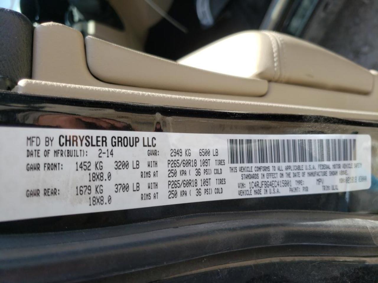 Photo 10 from auction – 2014 JEEP GRAND CHER with VIN 1C4RJFBG4EC415801