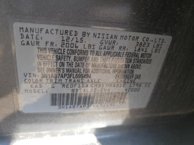 Photo 10 from auction – 2015 NISSAN SENTRA S with VIN 3N1AB7AP3FL695494