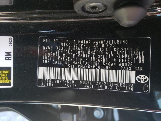 Photo 10 from auction – 2022 TOYOTA COROLLA LE with VIN 5YFEPMAE6NP305096