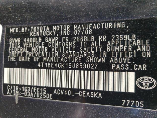 Photo 10 from auction – 2009 TOYOTA CAMRY BASE with VIN 4T1BE46K19U859027