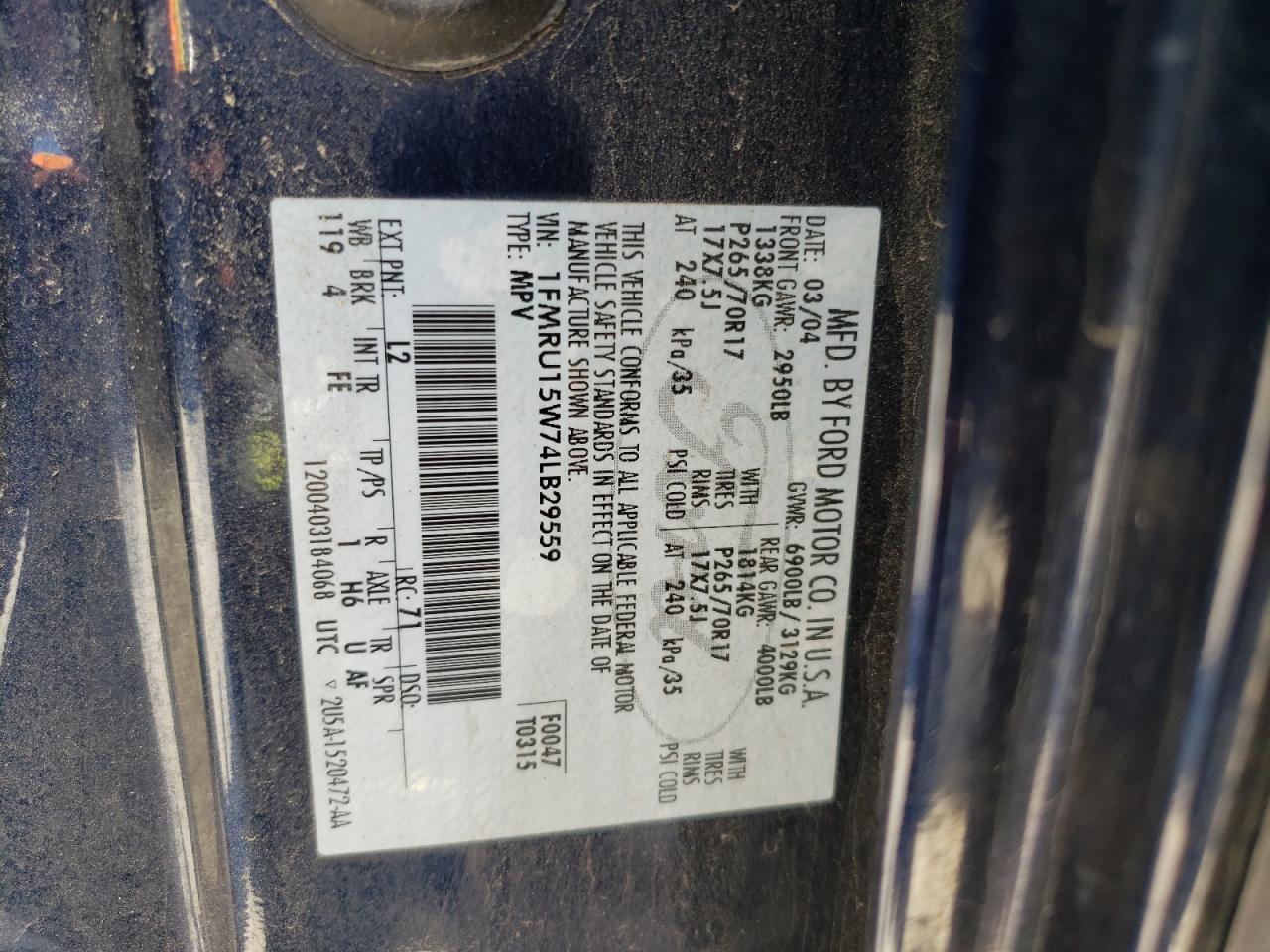 Photo 10 from auction – 2004 FORD EXPEDITION with VIN 1FMRU15W74LB29559