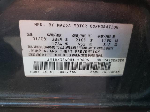 Photo 10 from auction – 2008 MAZDA 3 S with VIN JM1BK324081110606