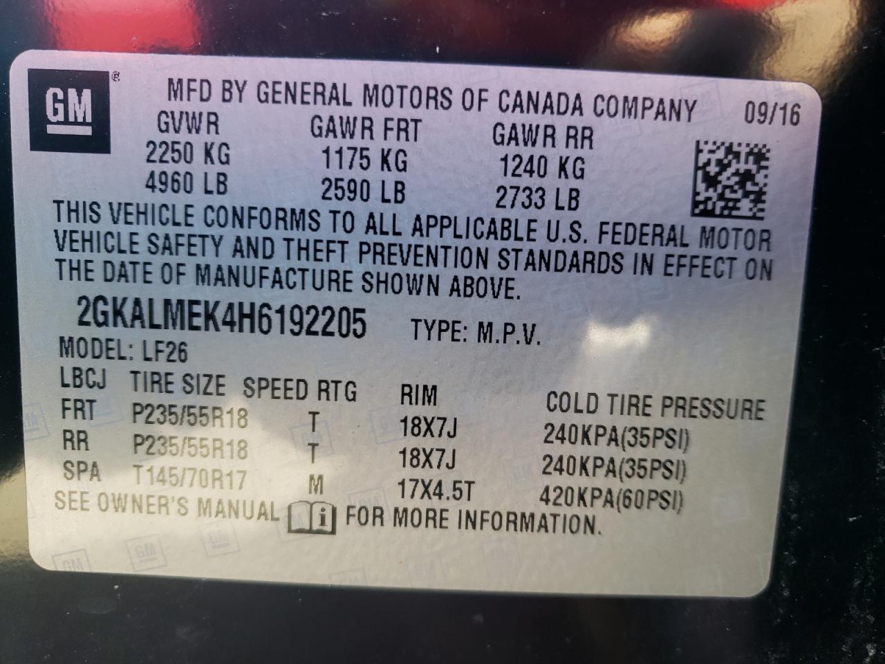 صورة رقم 10 من المزاد - 2017 GMC TERRAIN SL مع VIN 2GKALMEK4H6192205