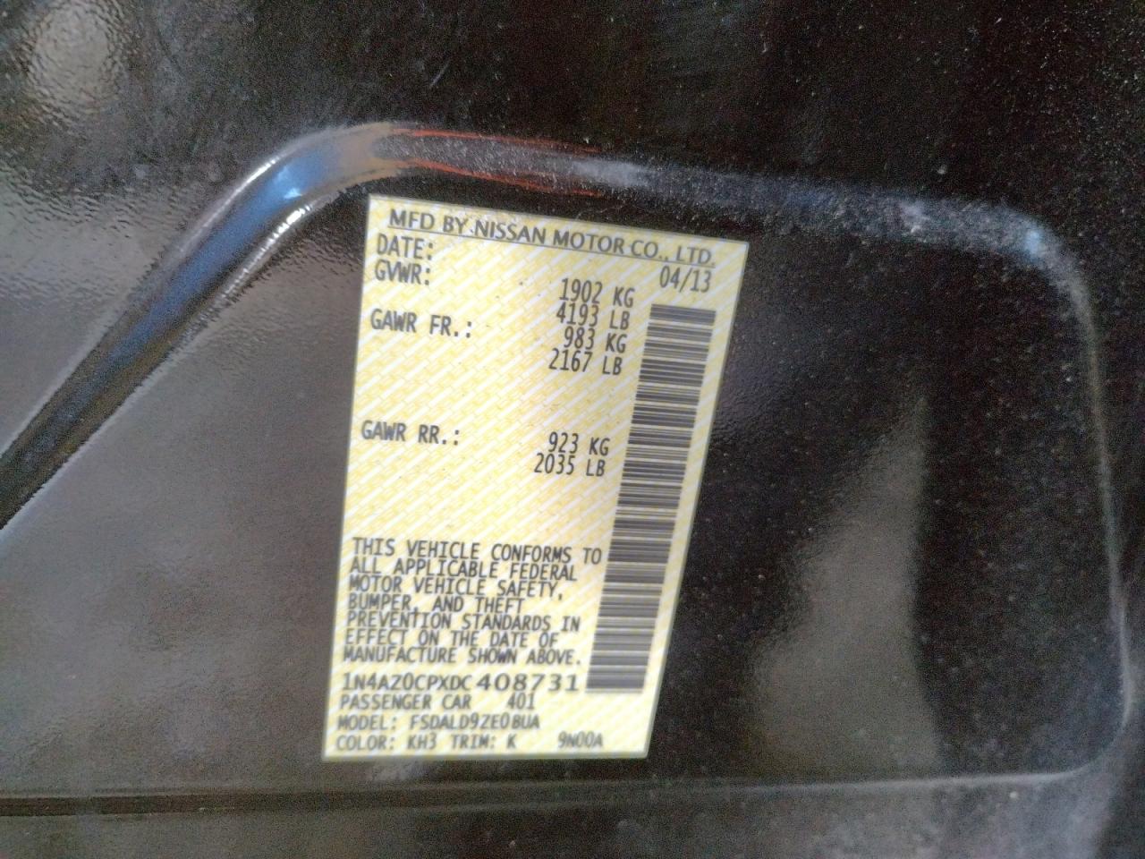 Photo 10 from auction – 2013 NISSAN LEAF S with VIN 1N4AZ0CPXDC408731