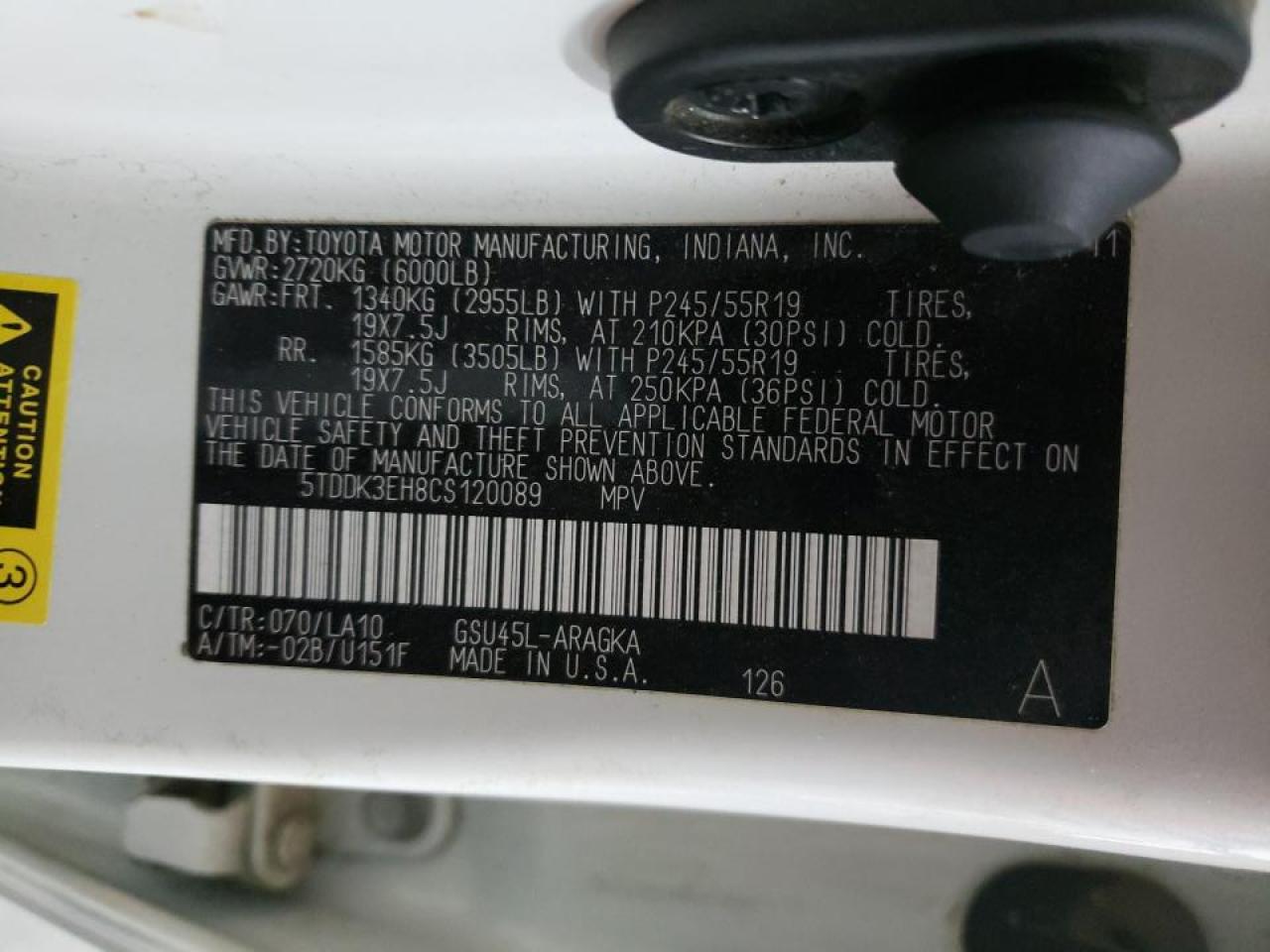 Photo 10 from auction – 2012 TOYOTA HIGHLANDER with VIN 5TDDK3EH8CS120089