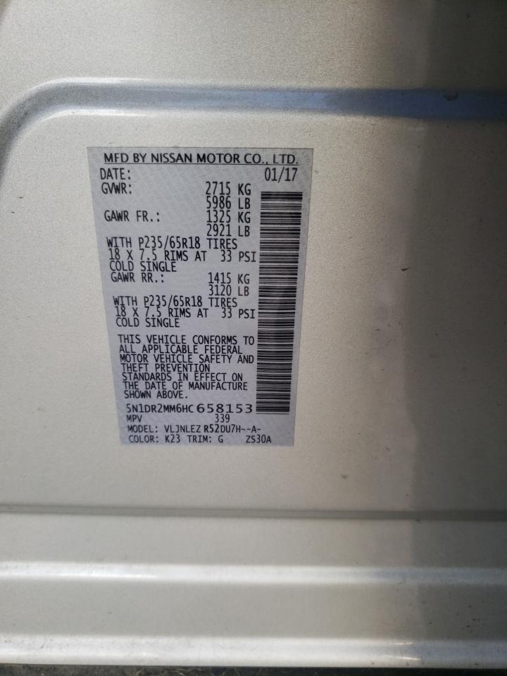 Photo 10 from auction – 2017 NISSAN PATHFINDER with VIN 5N1DR2MM6HC658153