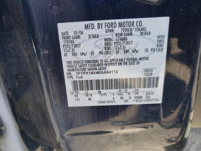 Photo 10 from auction – 2006 FORD F150 with VIN 1FTPX14V46NA94112