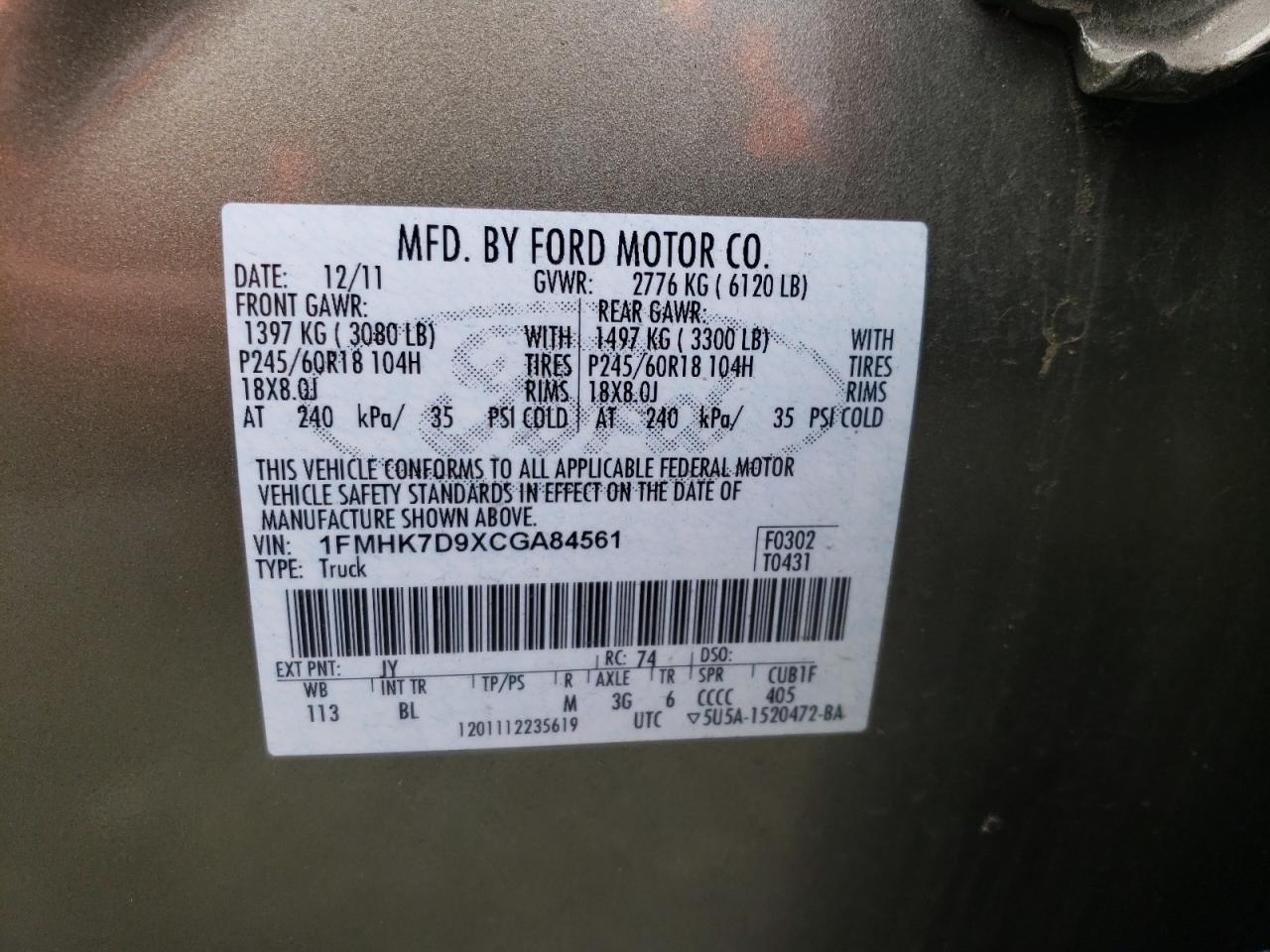 Foto 10 de la subasta – 2012 FORD EXPLORER X con VIN 1FMHK7D9XCGA84561