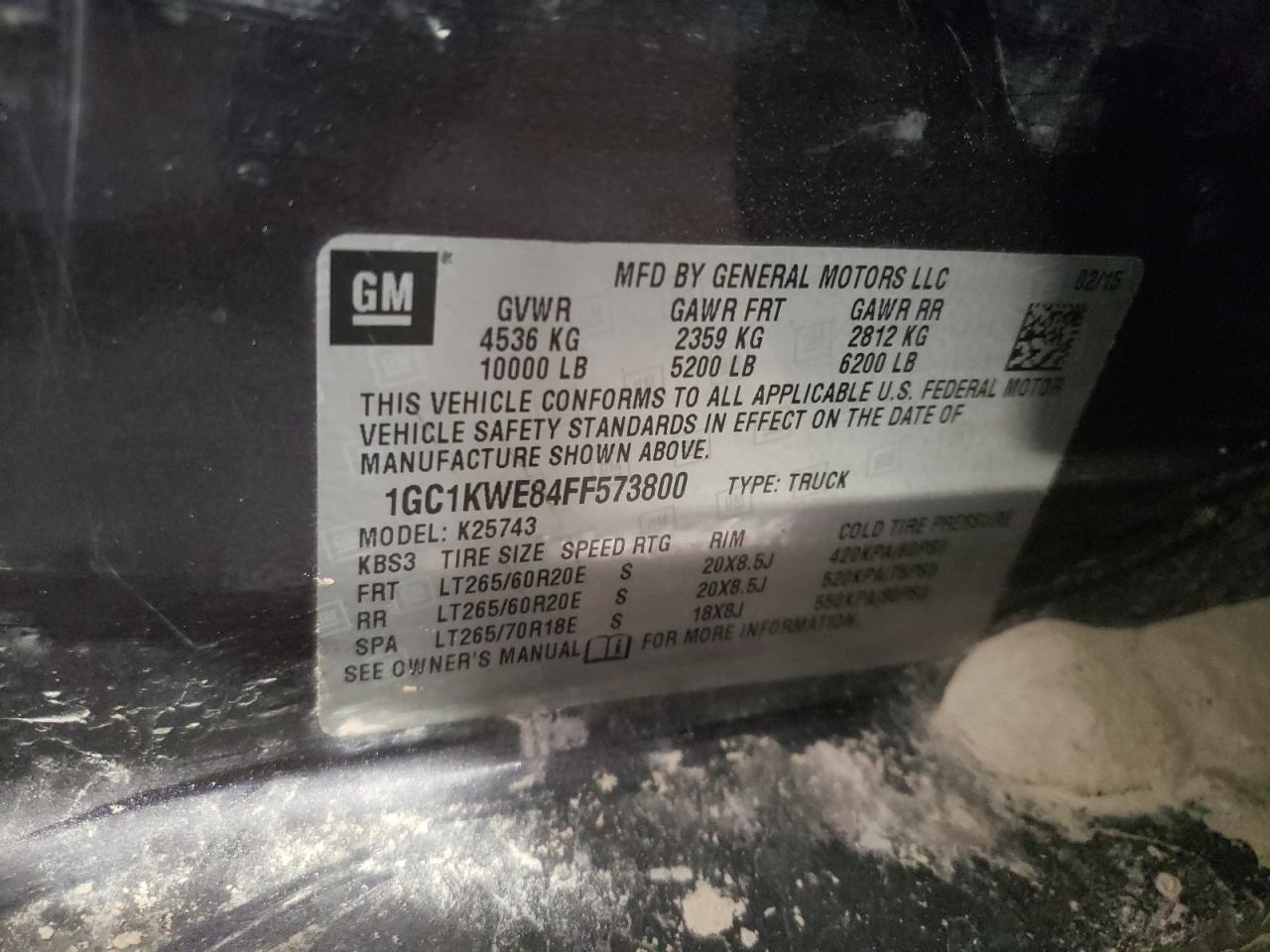 Photo 10 from auction – 2015 CHEVROLET SILVERADO with VIN 1GC1KWE84FF573800