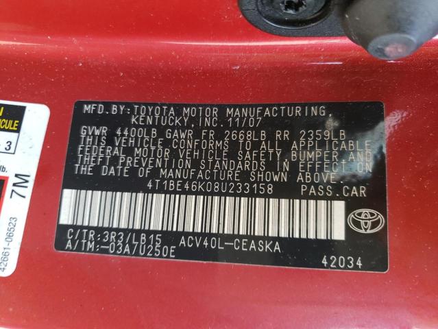 Photo 10 from auction – 2008 TOYOTA CAMRY CE with VIN 4T1BE46K08U233158