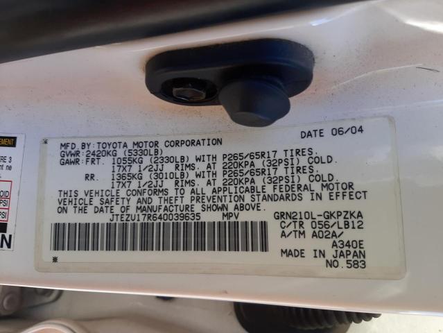 Photo 10 from auction – 2004 TOYOTA 4RUNNER LI with VIN JTEZU17R640039635