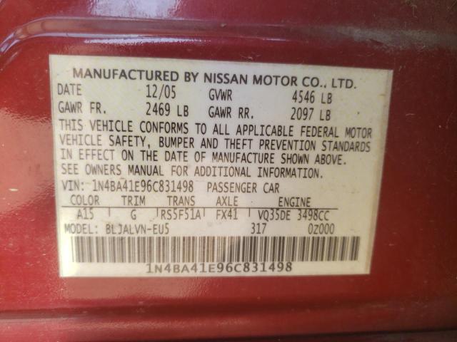 Photo 10 from auction – 2006 NISSAN MAXIMA SE with VIN 1N4BA41E96C831498