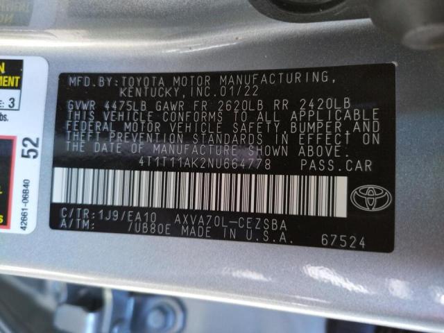 Photo 10 from auction – 2022 TOYOTA CAMRY SE with VIN 4T1T11AK2NU664778