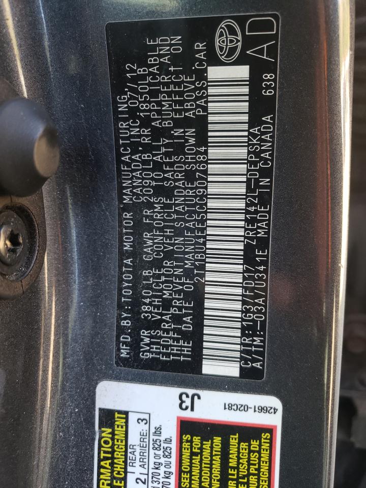 Photo 10 from auction – 2012 TOYOTA COROLLA BA with VIN 2T1BU4EE5CC907684