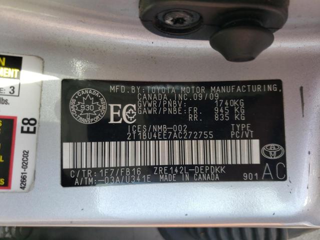 Photo 10 from auction – 2010 TOYOTA COROLLA BA with VIN 2T1BU4EE7AC272755