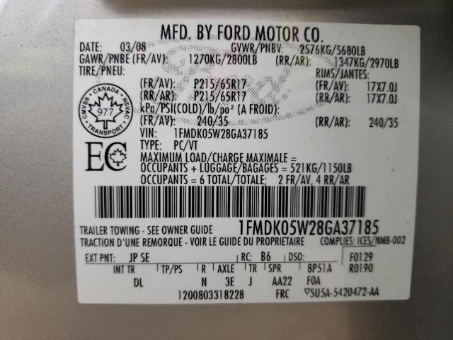 Photo 10 from auction – 2008 FORD TAURUS X S with VIN 1FMDK05W28GA37185