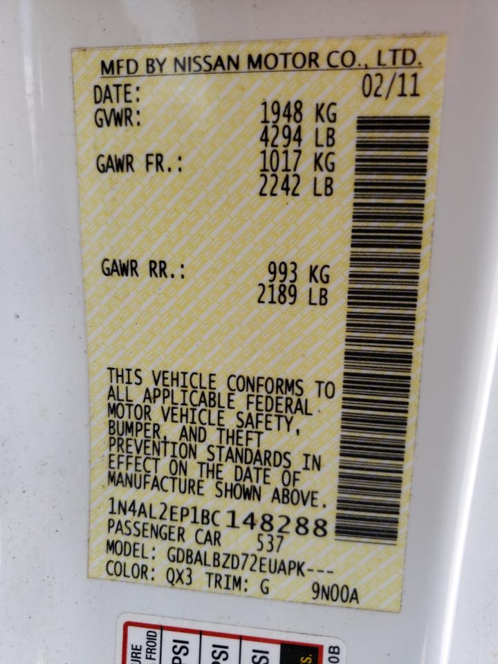 Photo 10 from auction – 2011 NISSAN ALTIMA S with VIN 1N4AL2EP1BC148288