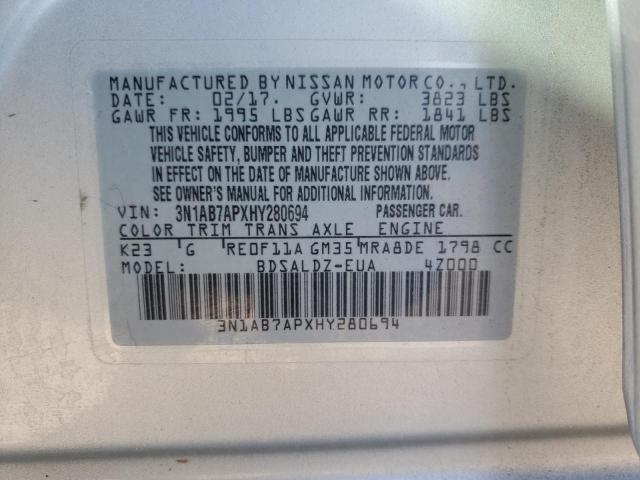 Photo 10 from auction – 2017 NISSAN SENTRA S with VIN 3N1AB7APXHY280694