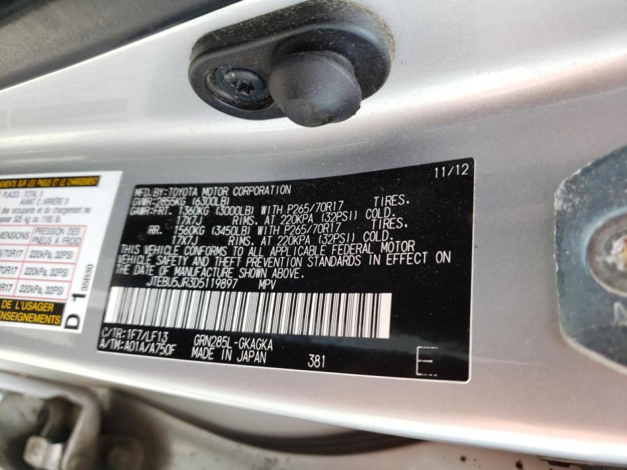Photo 10 from auction – 2013 TOYOTA 4RUNNER SR with VIN JTEBU5JR3D5119897