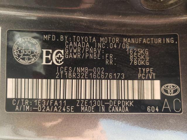 Photo 10 from auction – 2006 TOYOTA COROLLA CE with VIN 2T1BR32E16C676173