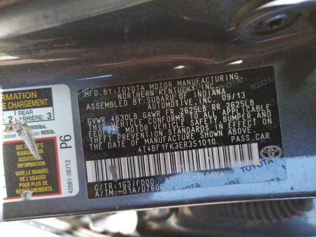 Photo 10 from auction – 2014 TOYOTA CAMRY L with VIN 4T4BF1FK3ER351010